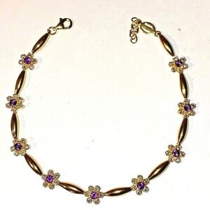 Womens 18K Yellow Gold Over Sterling Silver Diamonds and 5.88CTW Amethyst 7.5 In